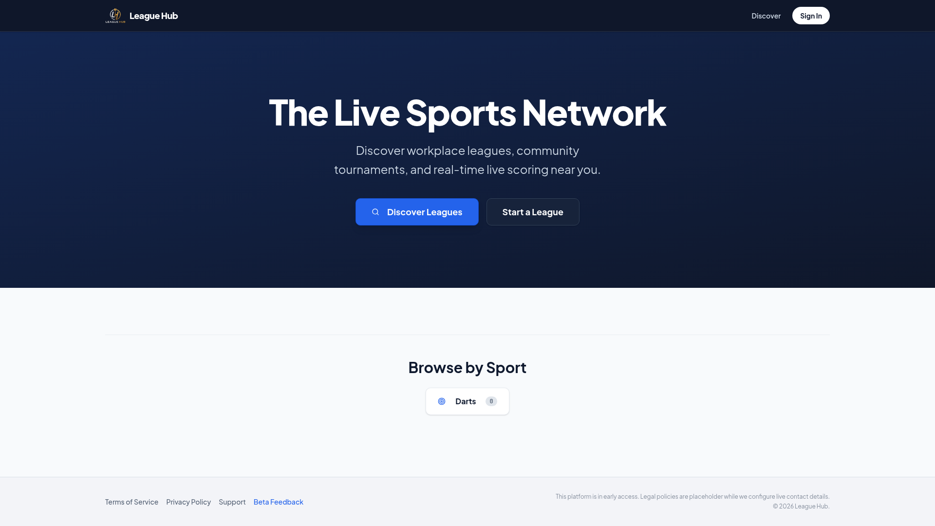 LeagueHub Homepage Preview